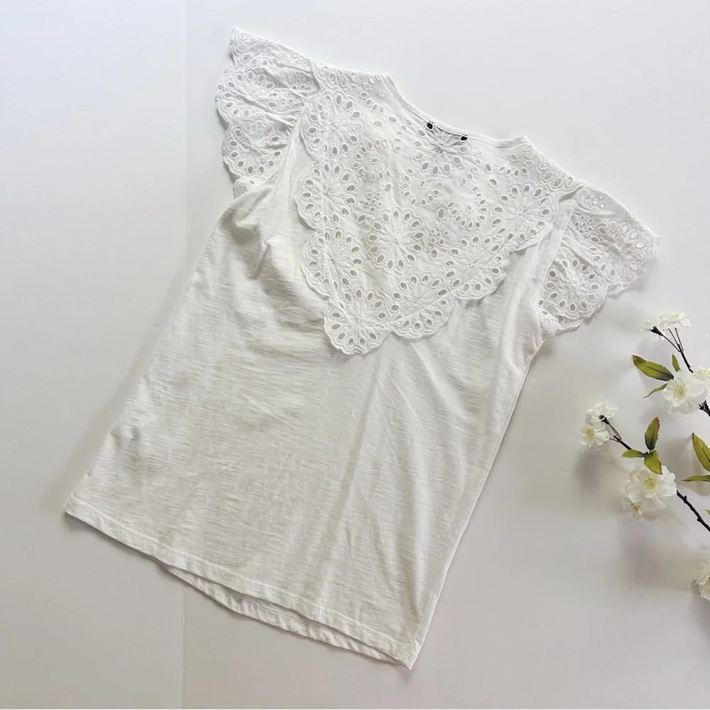 J.Crew Women’s White Ruffle Short Sleeve Top XXS - Picture 6 of 7